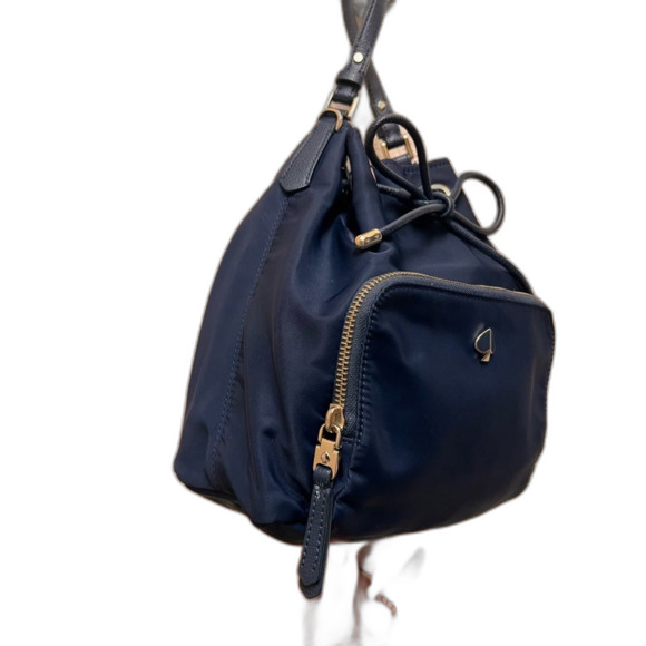 Kate Spade New York Watson Lane Rowe Bucket Bag Rich Navy Nylon Leather Trim - Picture 2 of 9